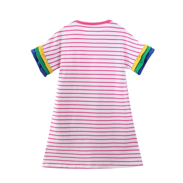 Pink Striped Parrot Print Dress