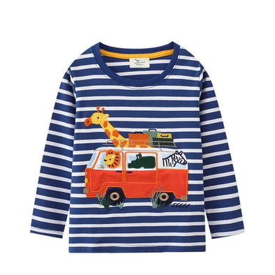 Striped Animal Road-Tripping Long-sleeve Tee