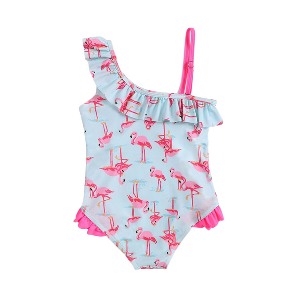 Flamingo Design Ruffled Swimsuit