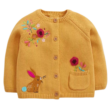 Embroidered Bunny Design Button Front Sweater