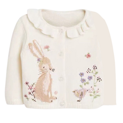 Embroidered Bunny Design Button Front Sweater