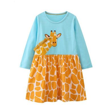 Giraffe Embroidered Long-sleeve Dress