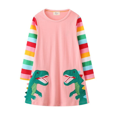 Fun Dinosaur Design Long-sleeve Dress