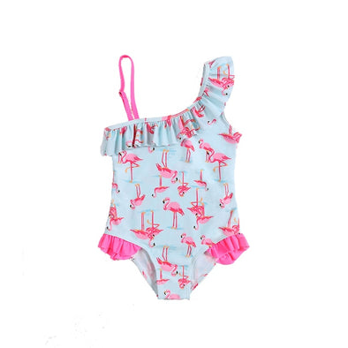 Flamingo Design Ruffled Swimsuit