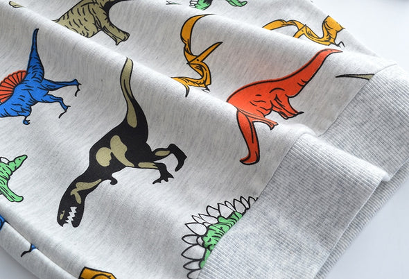 Colorful Dinosaur Design Sweatshirt and Sweatpants Set