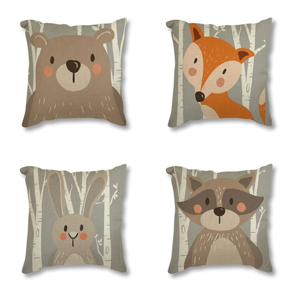 Woodland Animal Linen Cushion Covers