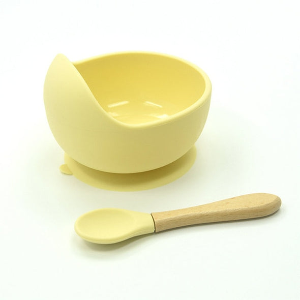 Non-Slip Suction Baby Feeding Bowl & Natural Wooden Spoon
