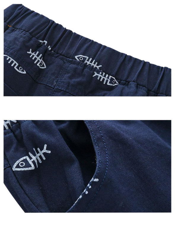 Fish & Boat Print Chino Pull-on Shorts