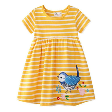 Striped Bird Design Summer Dress