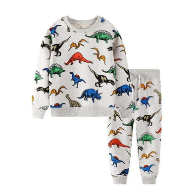 Colorful Dinosaur Design Sweatshirt and Sweatpants Set