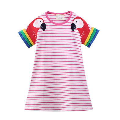 Pink Striped Parrot Print Dress