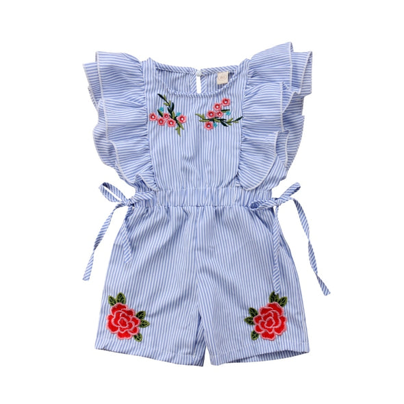 Striped Embroidered Flower Romper