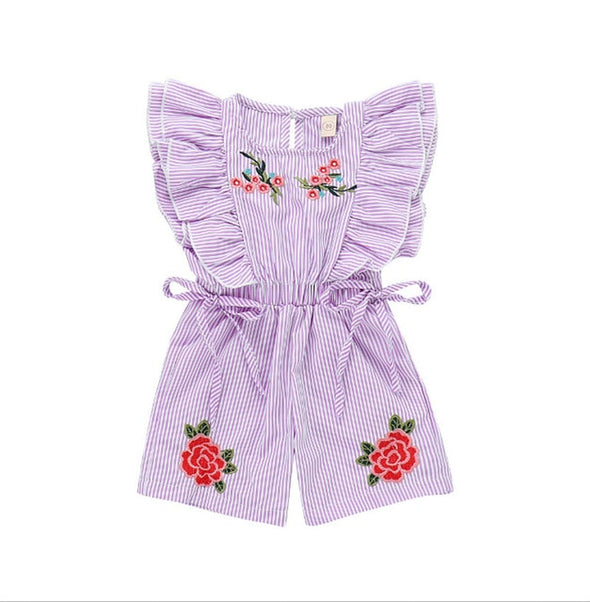 Striped Embroidered Flower Romper
