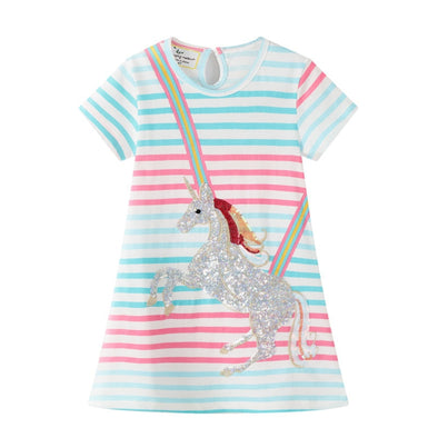 Striped Unicorn Design Summer Dress