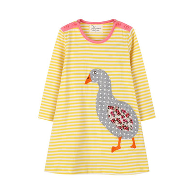 Striped Duck Design Long-sleeve Dress