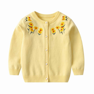 Embroidered Sunflower Button Front Sweater