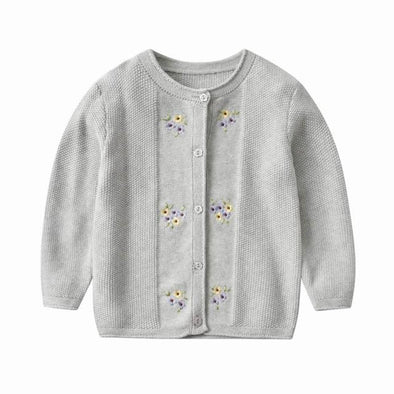 Embroidered Flower Design Button Front Sweater