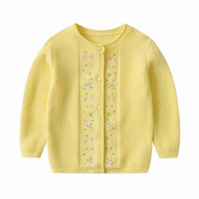Embroidered Flower Design Button Front Sweater