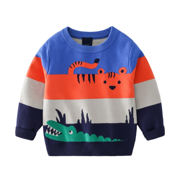 Tiger & Crocodile Design Pullover Sweater