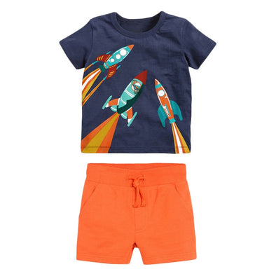 Space Rocket Print Tee & Shorts Set