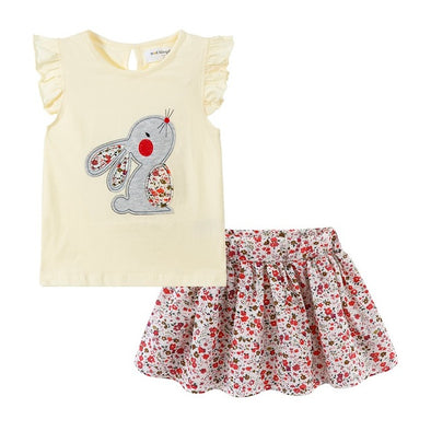 Embroidered Bunny Top & Skirt Set