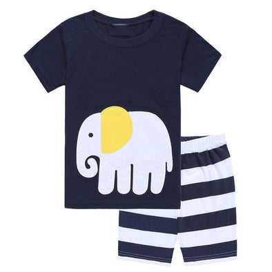 Elephant Design Tee & Striped Shorts Set