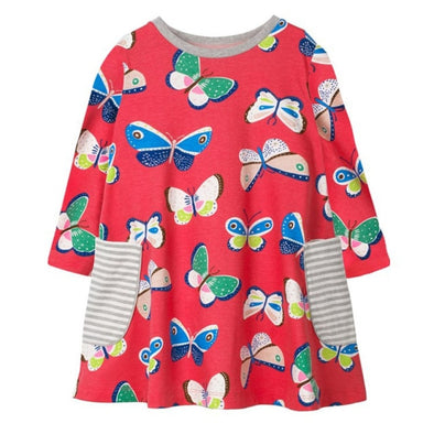 Butterfly Print Long-sleeve Tunic Dress